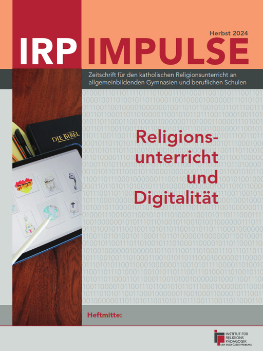 Oben ist ein Orangener Balken, links ein Balken in dem ein Bild zu sehen ist. Auf dem Bild liegt die Bibel und ein Tablet auf einem braunen Holztisch. Auf dem Tablet sind christliche Zeichnungen von Jesus und einer Bibel zu sehen.