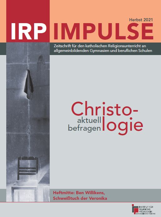 Zeitschriftentitel 'IRP IMPULSE' Herbst 2021 mit Thema 'Christologie aktuell befragen' und Foto eines Stuhls mit hängendem Tuch.