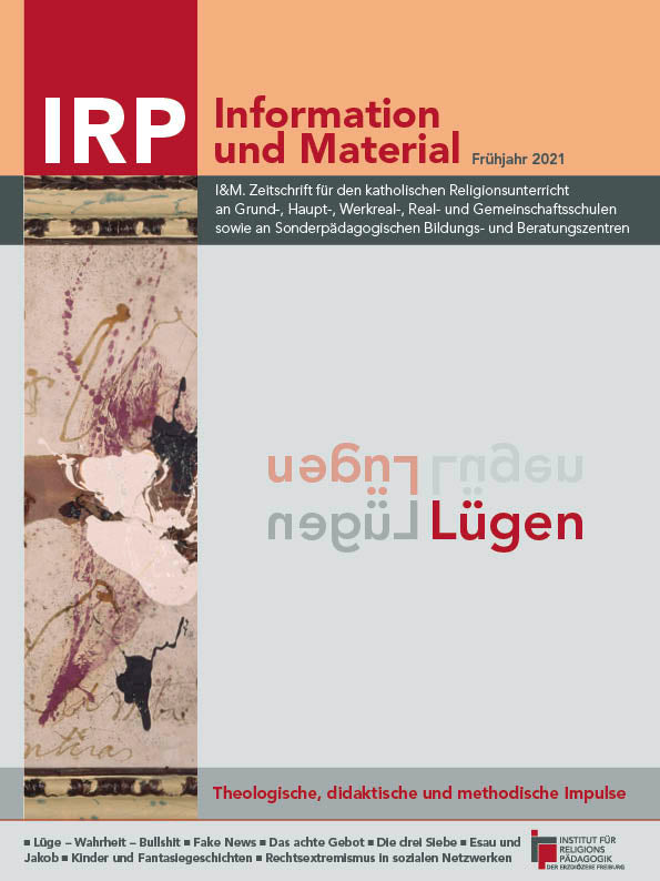 Zeitschriftentitel 'IRP Information und Material' mit dem Thema 'Lügen' in verschiedenen Schriftfarben und -richtungen, Frühjahr 2021.