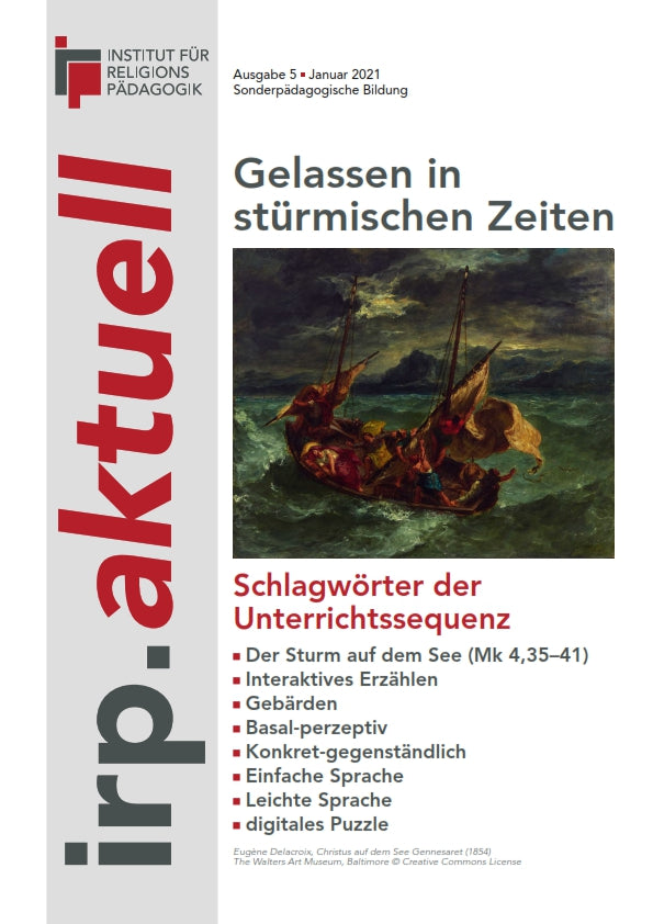 Titelblatt der Zeitschrift irp.aktuell mit dem Thema Gelassen in stürmischen Zeiten und einer Abbildung des Gemäldes Der Sturm auf dem See von Eugène Delacroix