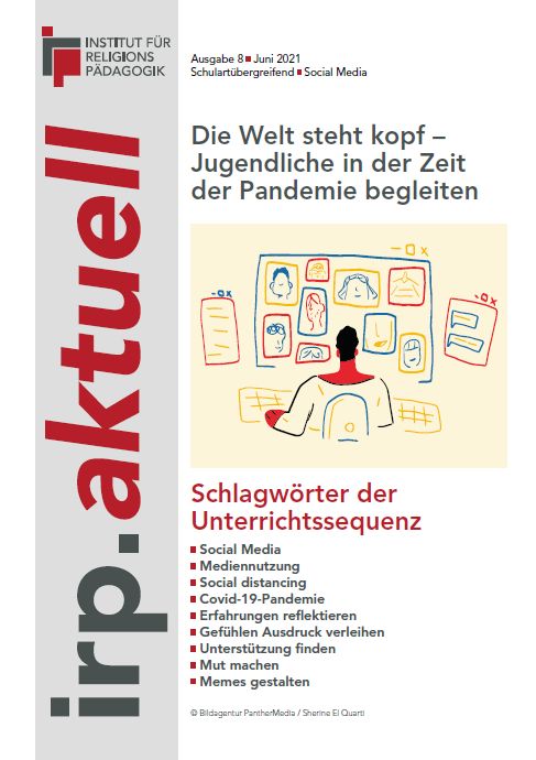 Titelblatt mit dem Schriftzug 'irp.aktuell' und einer Illustration einer Person vor mehreren Bildschirmen mit Gesichtern