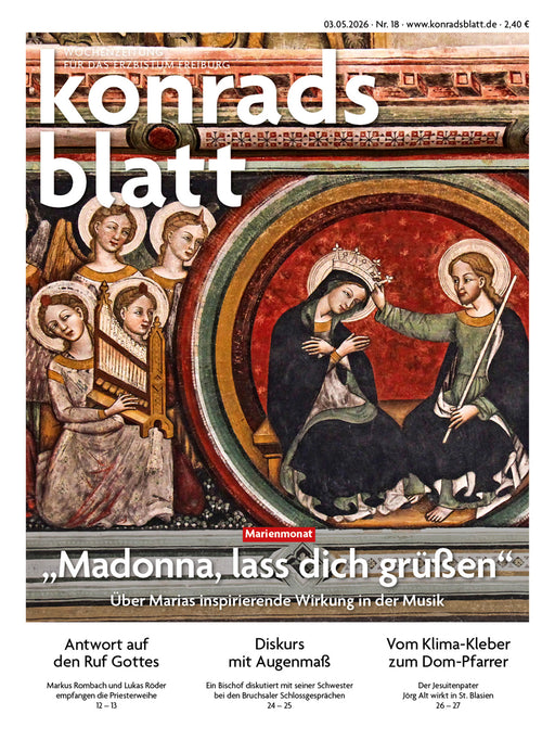 Titelseite des Konradsblatts Nr. 18/2026 mit Marienfresko und Titelthema „Madonna, lass dich grüßen“