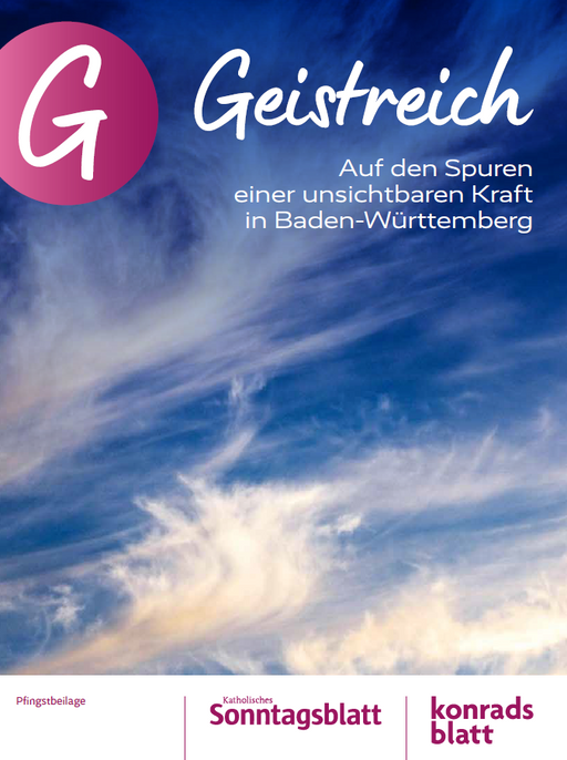 Geistreich Pfingstbeilage des Konradsblatts mit Wolkenmotiv und dem Thema „Unsichtbare Kraft in Baden-Württemberg“