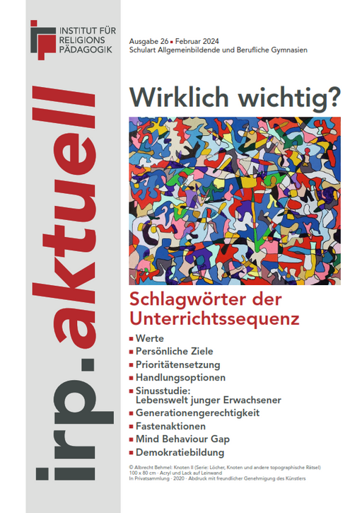 Buntes abstraktes Gemälde mit vielen ineinander verschlungenen Figuren und Formen auf weißem Hintergrund